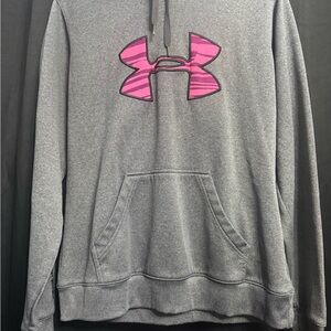 Under Armour Heather Gray Hoodie with Pink Emblem